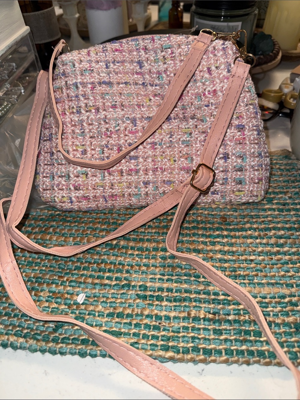 Pink Tweed Crossbody Bag - Women